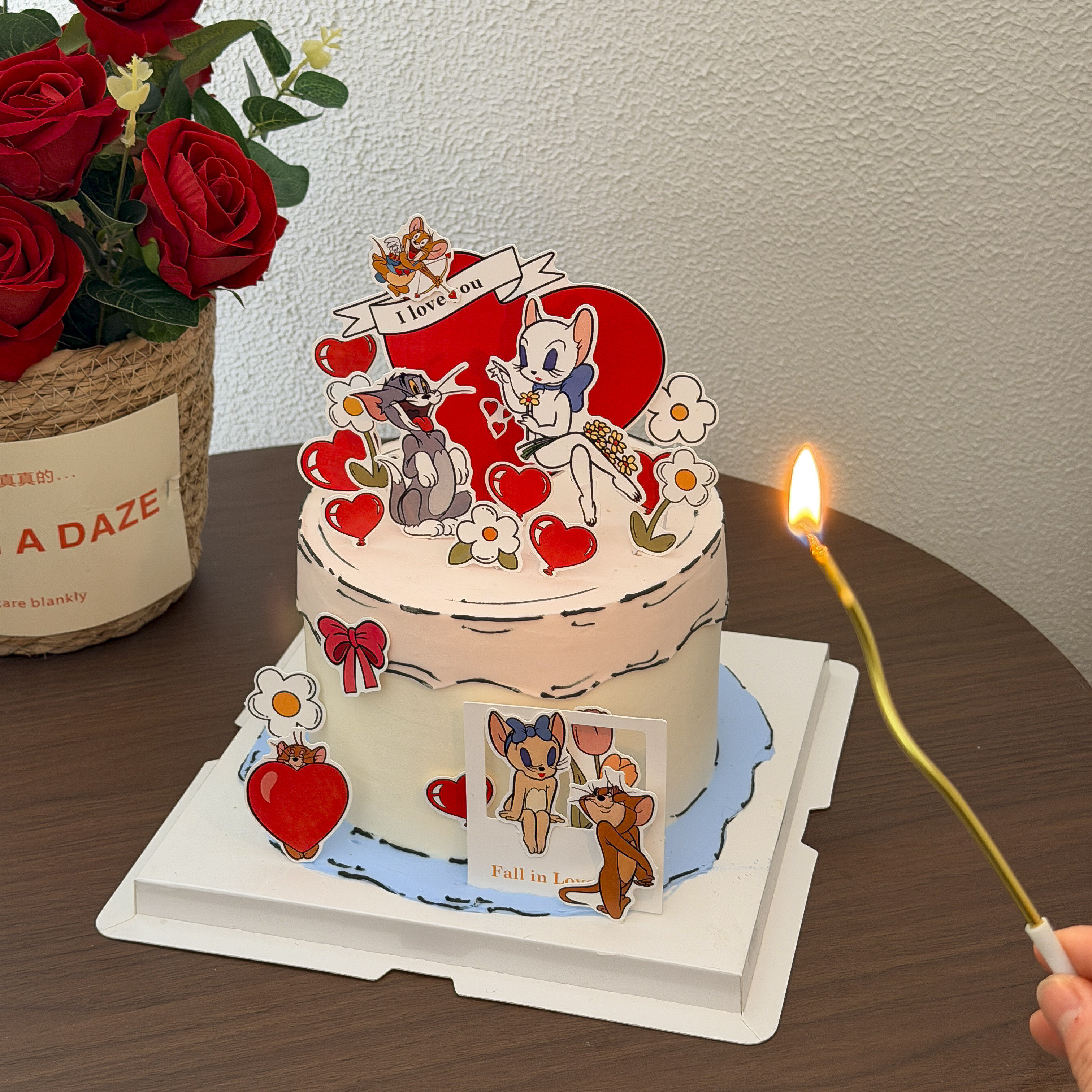 网红猫和老鼠情人节蛋糕装饰插件汤姆杰瑞爱心小花甜品烘焙装扮,节庆用品/礼品,节日装扮用品,淘宝优惠券,粉丝福利购,淘宝优惠卷