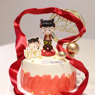 哪吒擺件蛋糕裝 飾男女孩卡通玩偶插件烘焙 飾三太子公仔插牌生日裝