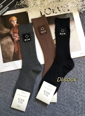 韩版双针饰品笑脸钻秋冬洋气休闲百搭运动堆堆袜加厚高筒女袜