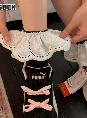 春夏款蕾丝花边袜子女白色甜美女孩中筒袜芭蕾风配德训鞋纯棉短袜