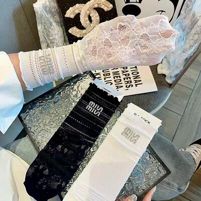 DL新款烫钻字母超闪洛丽塔蕾丝透明袜子女薄款公主袜花边袜堆堆袜