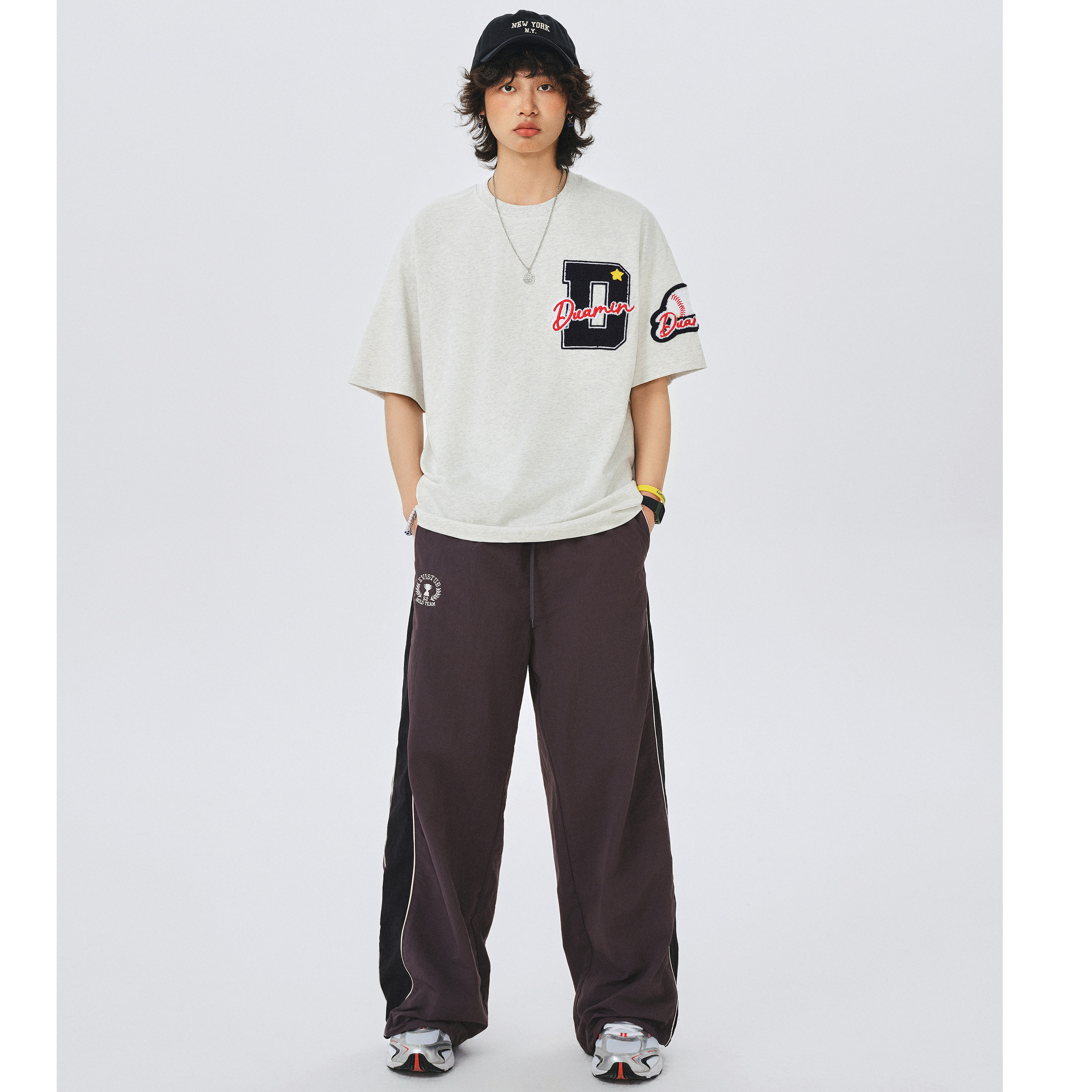 Duamin 棒球Logo毛巾刺绣休闲纯棉短袖T恤 男女同款