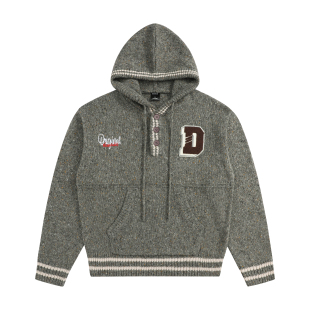 DUAMIN休闲复古刺绣慵懒花纱连帽毛线针织衫 套头毛衣