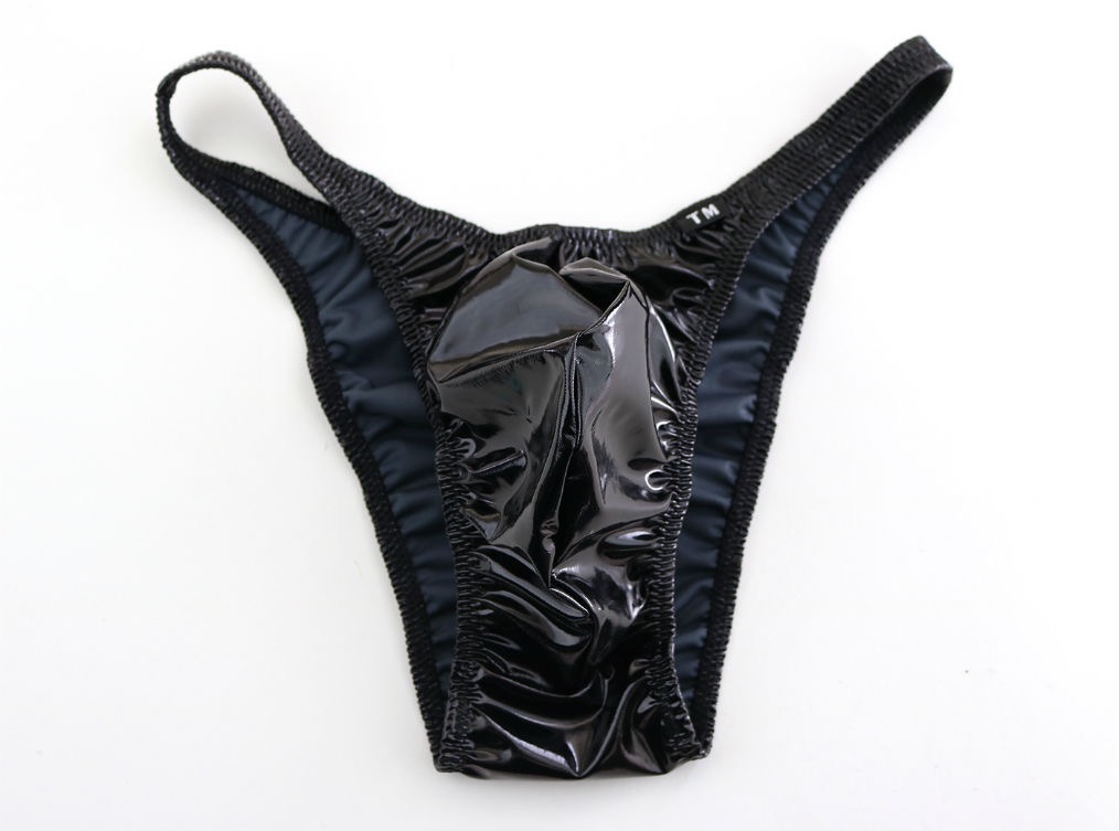 新款男士三角内裤男生时尚皮内裤男性感透气低腰亮皮裤衩囊袋裤头