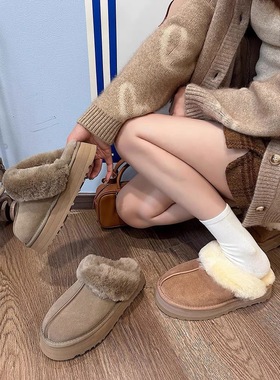 GG拖鞋女2023秋冬新款厚底包头毛毛拖经典居家半拖雪地靴083828
