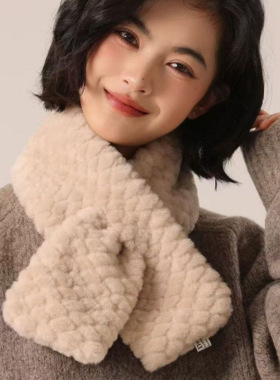 女冬季百搭围巾毛绒加厚围脖韩版纯色毛毛脖套少女可爱防水貂围巾