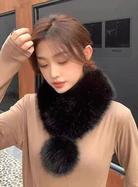 仿狐狸毛围脖女冬季毛领韩版磁吸扣保暖毛绒双面围巾皮草秋冬挂脖