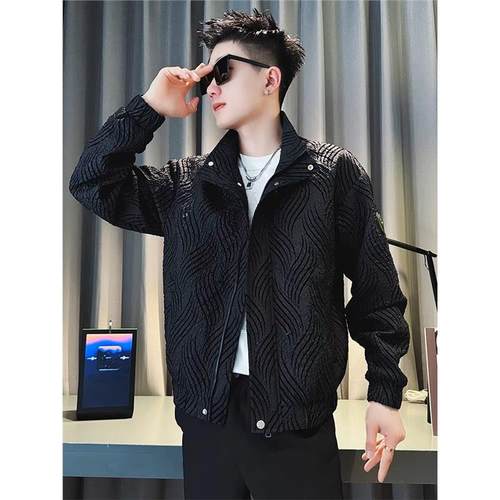 外套休闲2025春秋设计男士感防风痞帅款潮牌波浪夹克男短款纹上衣