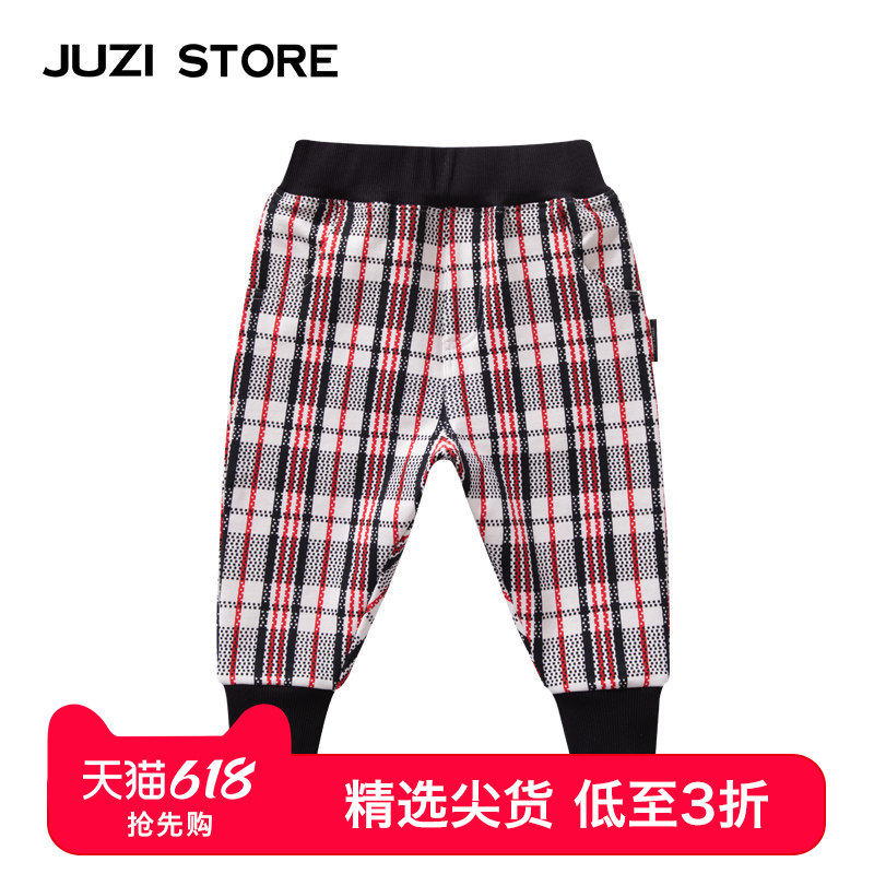 JUZI STORE童装春秋季毛圈复古格纹下装休闲长裤男女童19