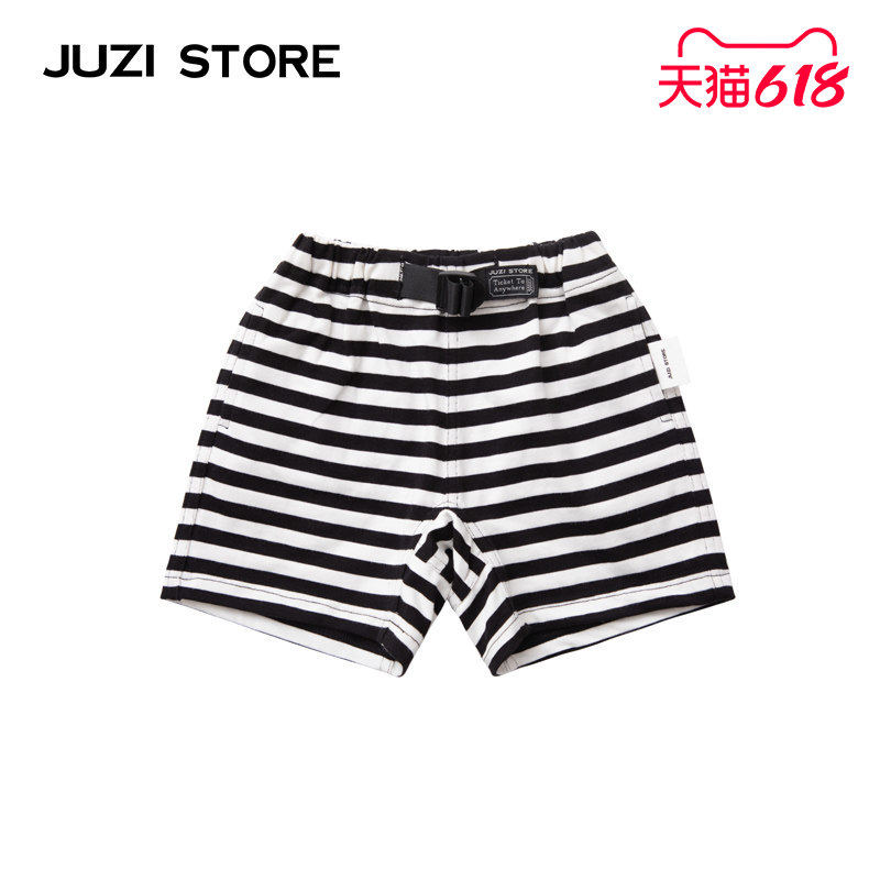 JUZI STORE童装秋季纯棉粗针条纹下装沙滩裤短裤男女童10