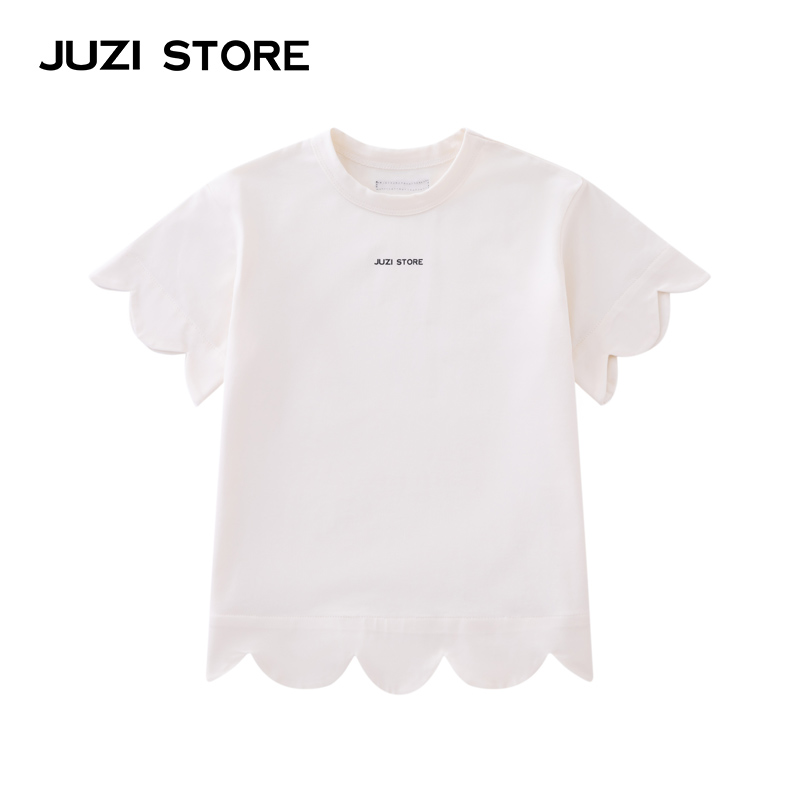 JUZI STORE童装甜美T恤裙氨纶汗布花瓣边连衣裙短袖女童1