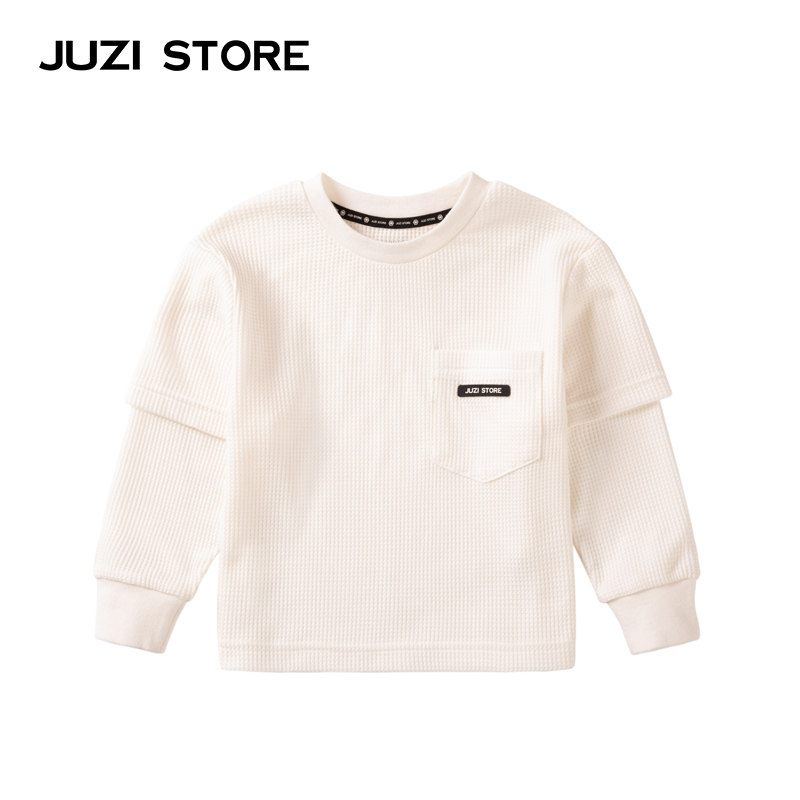JUZI STORE童装假两件T恤华夫格上装长袖套头衫中性男女童1013043,童装/婴儿装/亲子装,T恤,淘宝优惠券,粉丝福利购,淘宝优惠卷