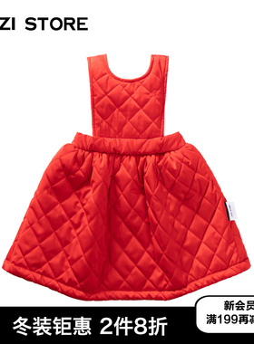 JUZI STORE童装新年拜年棉服记忆光泽绗缝甜美背带裙女童1046901