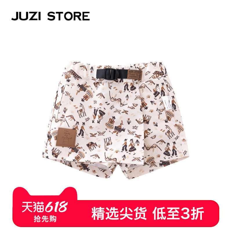 JUZI STORE童装假两件短裤横纹涤纶民族风下装裙裤女童12