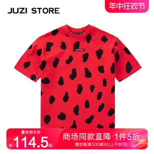 直筒连衣裙女童1026508 JUZI 秋季 STORE童装 新品 粗针豹纹印花中袖