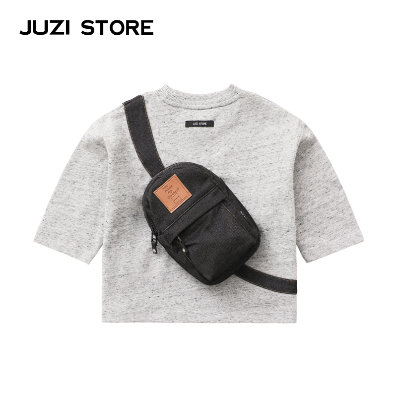 JUZISTORE牛仔挎包装饰中袖T恤