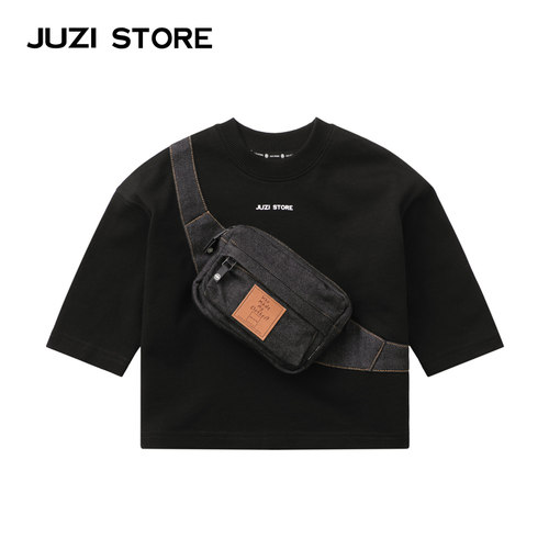 JUZISTORE牛仔挎包装饰中袖T恤