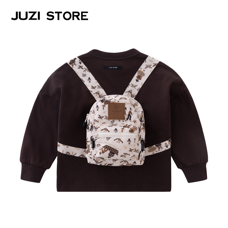 JUZI STORE童装春秋民族风书包装饰上装长袖T恤中性男女童1223005,童装/婴儿装/亲子装,T恤,淘宝优惠券,粉丝福利购,淘宝优惠卷