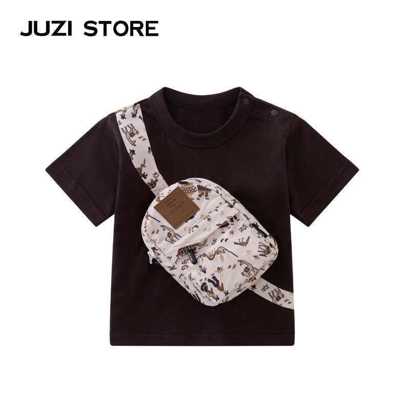 JUZI STORE童装夏民族风挎包装饰上装短袖T恤中性男童女童