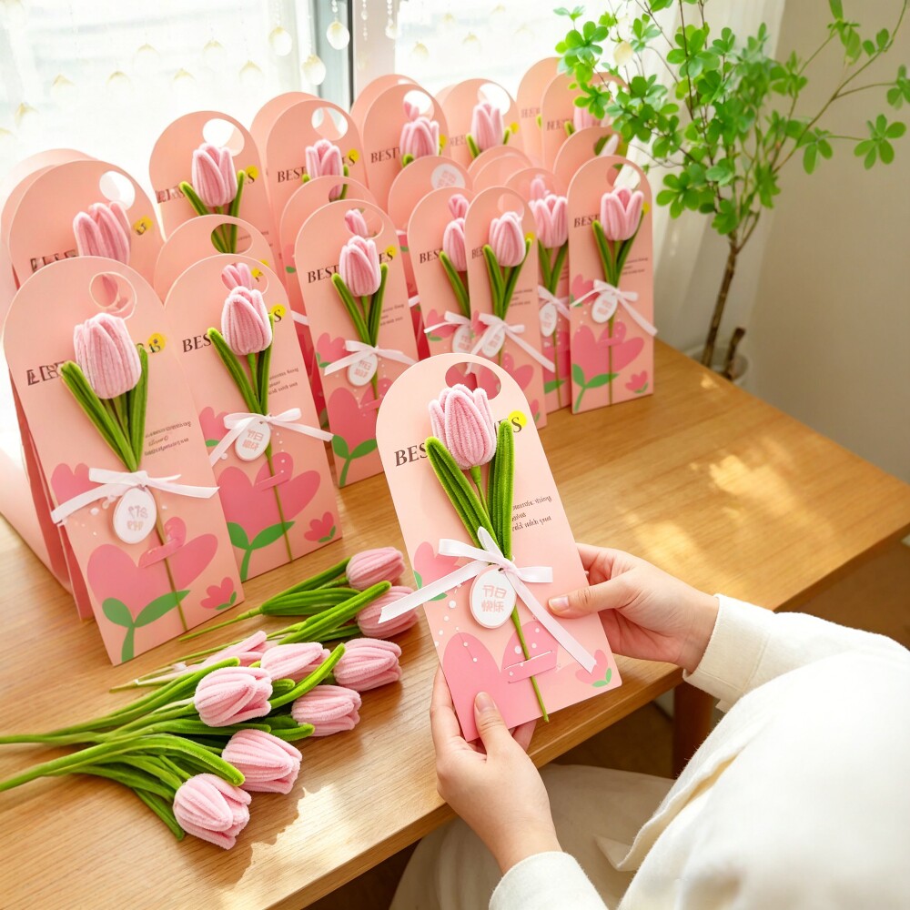 扭扭棒郁金香手提花卡DIY材料包手工制作母亲节花束38妇女节礼物