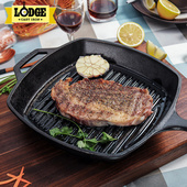 美国进口Lodge洛矶健康无涂层牛排煎锅铸铁不粘锅横纹平底煎锅