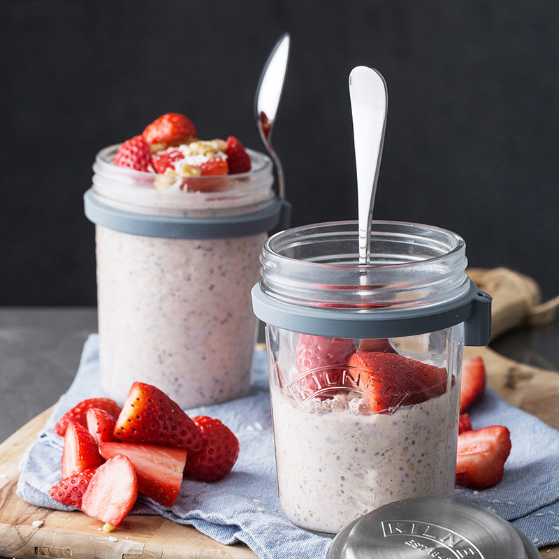 英国kilner隔夜燕麦杯带勺早餐杯便携酸奶杯沙拉罐家用密封梅森杯
