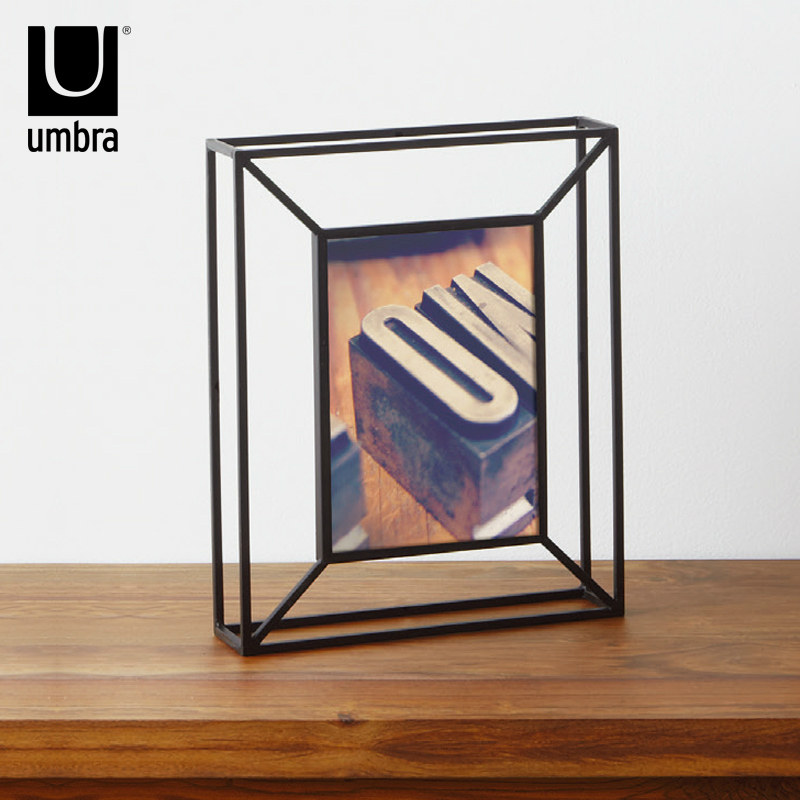 umbra创意立体矩形相框欧式简约全玻璃画框 金属摆台不规则相片架