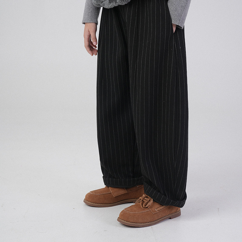 PISELLI史豌豆女童2025新款裤子儿童冬季加绒竖条纹西装休闲长裤