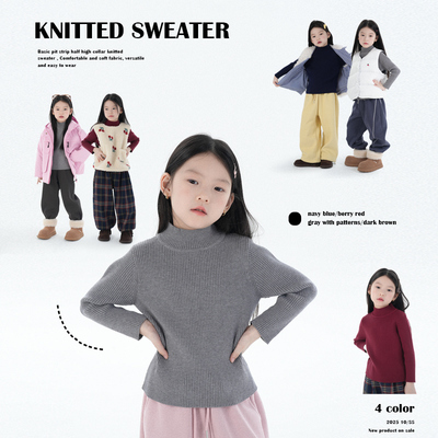 基础坑条半高领针织毛衣