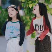 休闲t恤儿童插肩长袖 PISELLI史豌豆童装 韩版 新款 上衣 女童2026春季