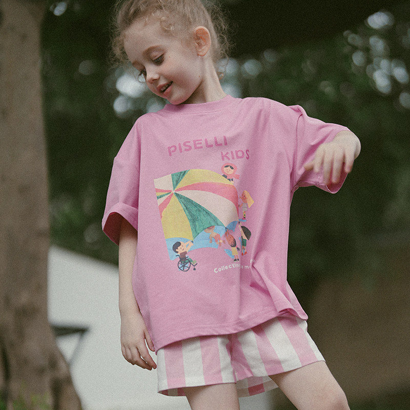 史豌豆童装女童短袖卡通t恤2026夏季新款中大童韩版圆领休闲上衣