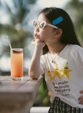 史豌豆童装女童2026夏季精致修身卡通T恤小女孩休闲短袖圆领上衣