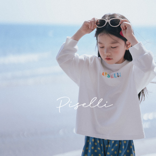 PISELLI史豌豆童装女童2026春季新款长袖t恤中大童印花洋气打底衫