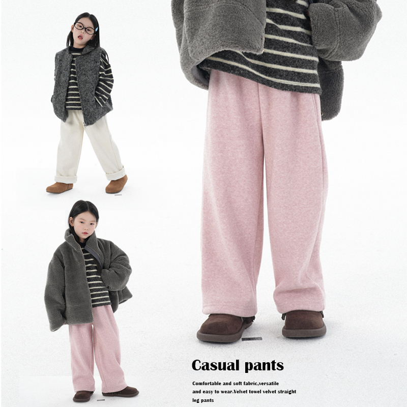 史豌豆女童加绒毛巾绒直筒裤