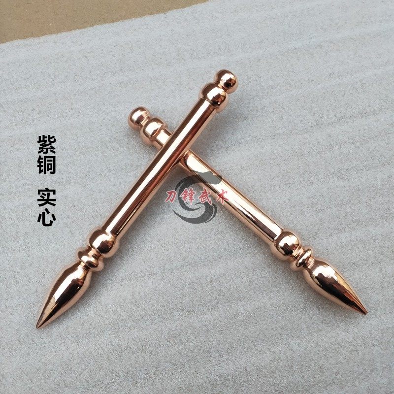 纯紫铜判官笔阴阳笔黄铜点穴笔陆判短兵器影视道具双笔车载防身