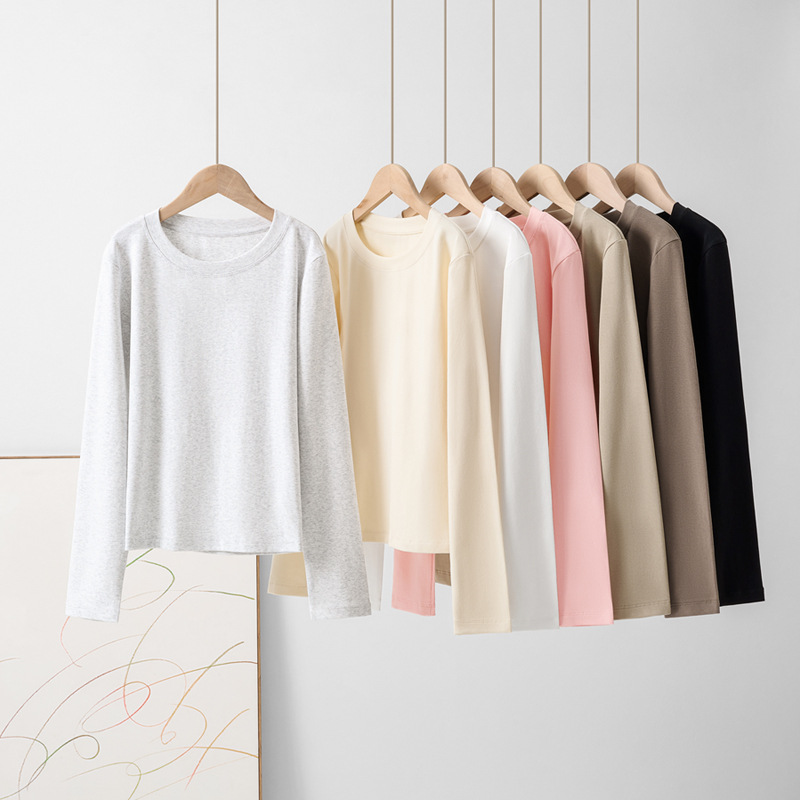 白色基础款正肩纯棉长袖T恤女春秋冬内搭显瘦打底衫修身百搭上衣