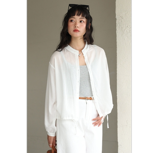 防晒透气 天丝感立领抽绳衬衫 不规则下摆衬衣9749 春春Spring