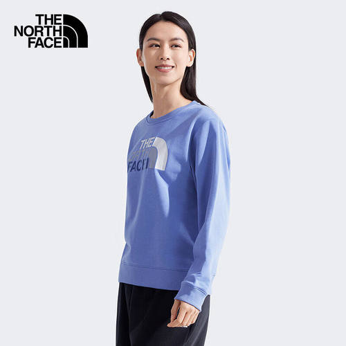 北面女春秋透气印花针织圆领卫衣