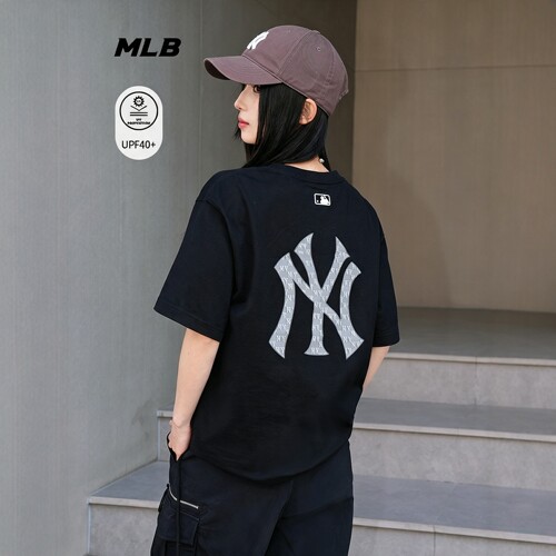 MLB情侣短袖26新款男女NY背标大logo老花防晒休闲T恤3ATSM0463