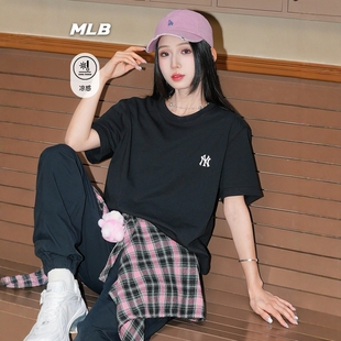 MLB美职棒26新情侣短袖NY刺绣经典小标圆领休闲运动T恤3ATSB0163