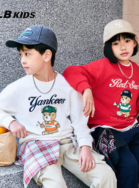 MLB童装卫衣25新款男女儿童NY可爱皱眉熊运动圆领套头衫7AMTC0151