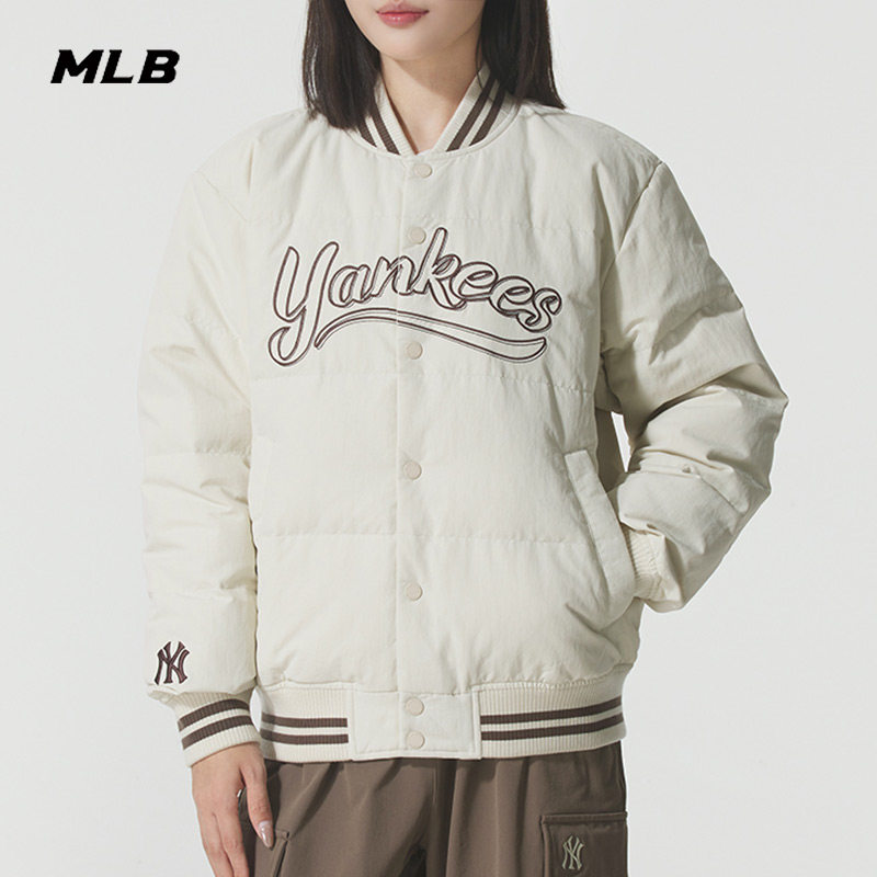 MLB情侣羽绒服25新款男女NY字母刺绣棒球服休闲棉羽外套3ADJV0256