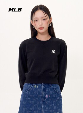 MLB女子卫衣小标短款纯色套头衫