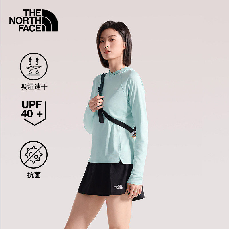 北面女长袖T恤户外连帽抗菌8HRA图片