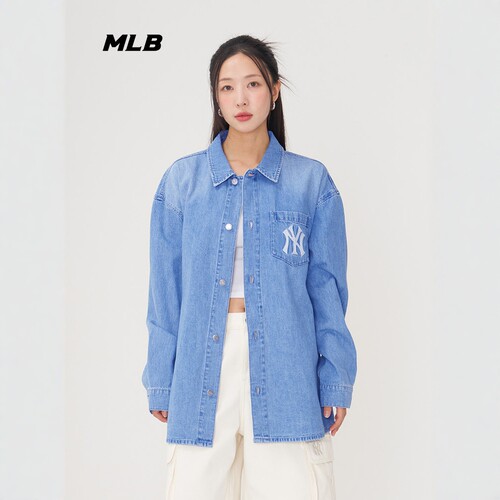 MLB情侣牛仔外套渐变老花夹克
