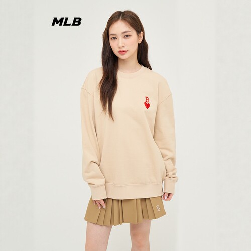 MLB情侣卫衣爱心刺绣纯色套头衫