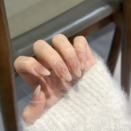 【A牛乳奶盖】牛乳日落腮橘裸色渐变纯手工高品质穿戴甲纯欲美甲