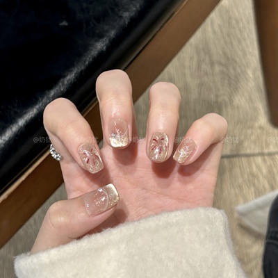 【A焰火新愈】高品质手绘新年烟花纯手工穿戴甲香槟显白氛围美甲