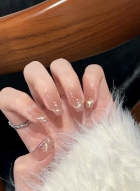 【蜜糖冰沙】高品质纯手工香槟金法式猫眼穿戴甲腮红显白成品美甲