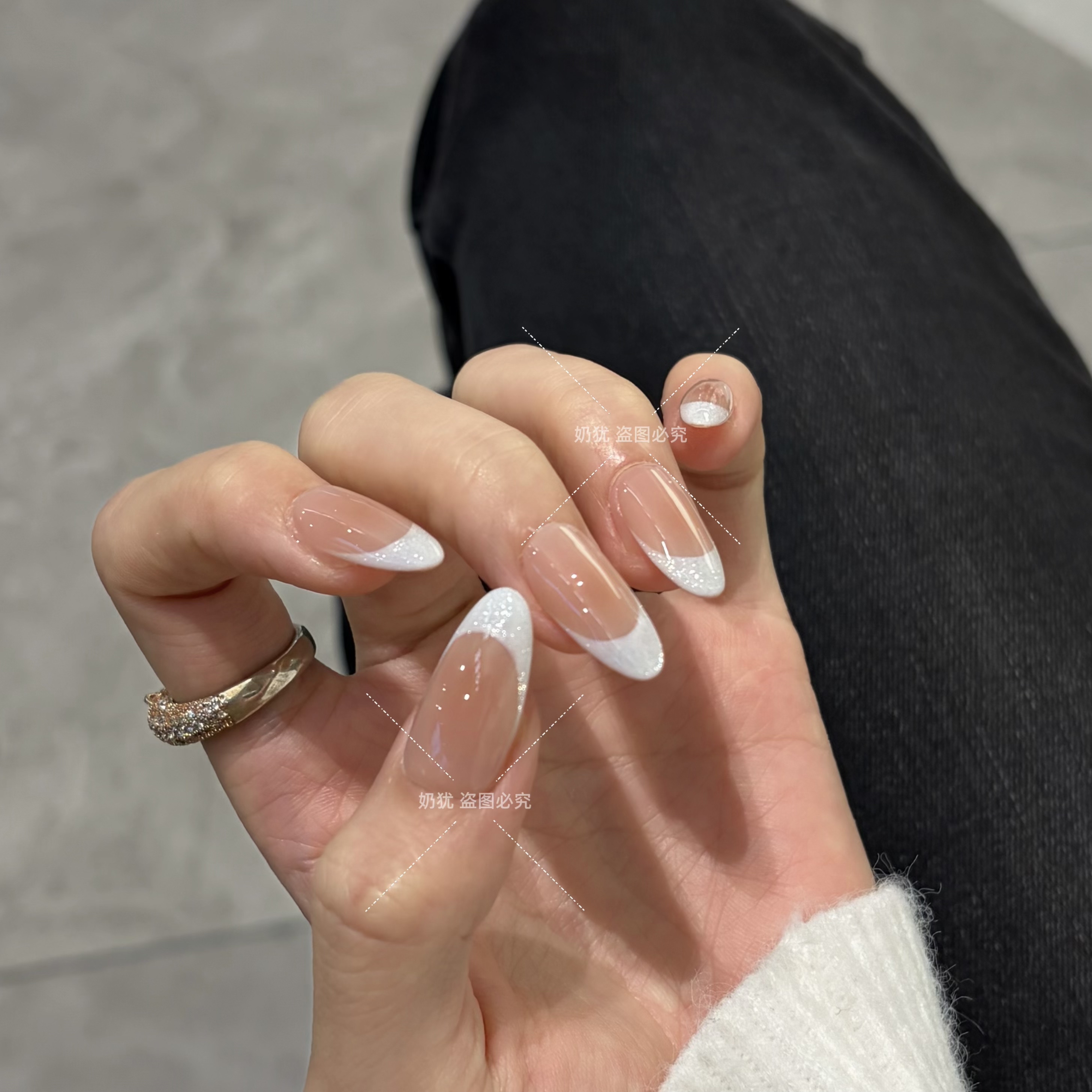 【冰瓷】高品质超亮法式猫眼纯手工晕染显白穿戴甲高级感美甲成品